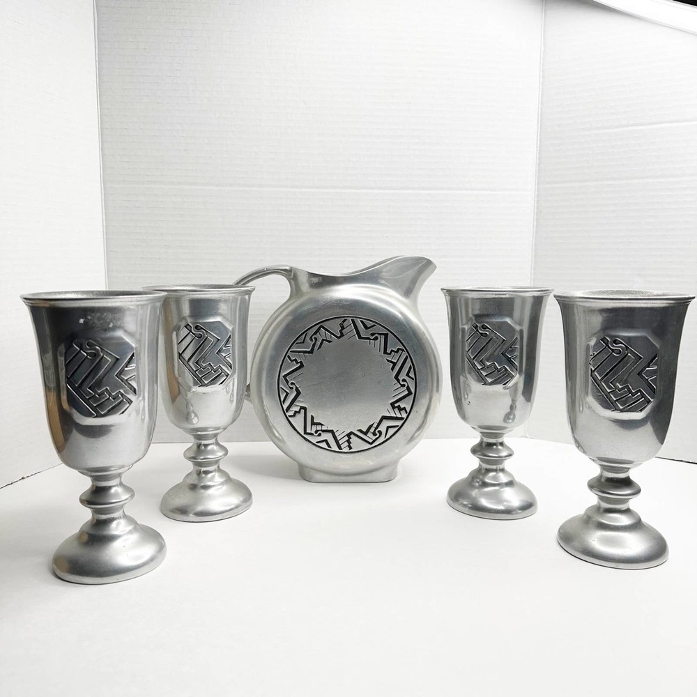 Mid Century Wilton Armetale Mount Joy Pitcher & Four Goblets